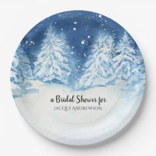 Bridal Shower Party   Wild Forest Snowfall Trees Paper Plate