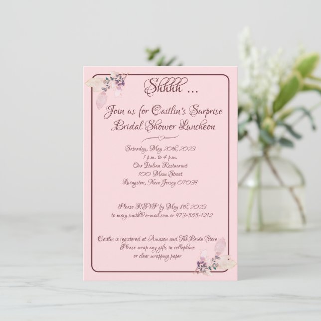 Bridal Shower, Pastel Pink Outline Invitation (Standing Front)