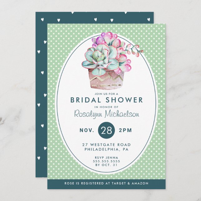 BRIDAL SHOWER | Pastel Watercolor Cactus Invitation (Front/Back)