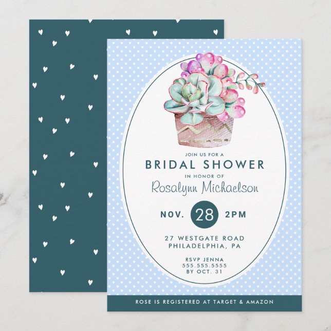 BRIDAL SHOWER | Pastel Watercolor Cactus Invitation (Front/Back)