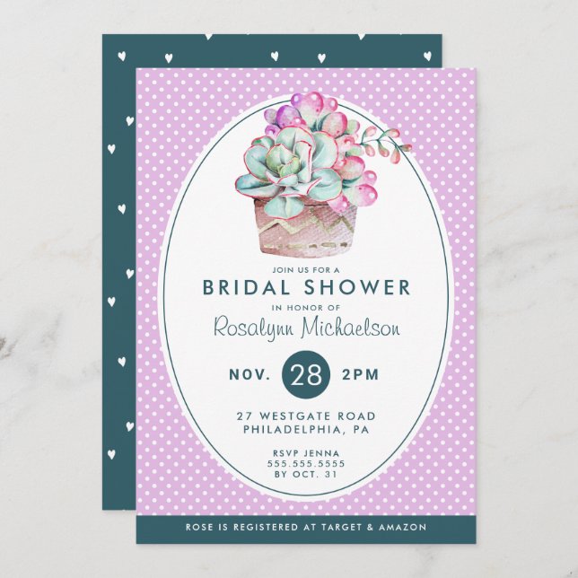 BRIDAL SHOWER | Pastel Watercolor Cactus Invitation (Front/Back)