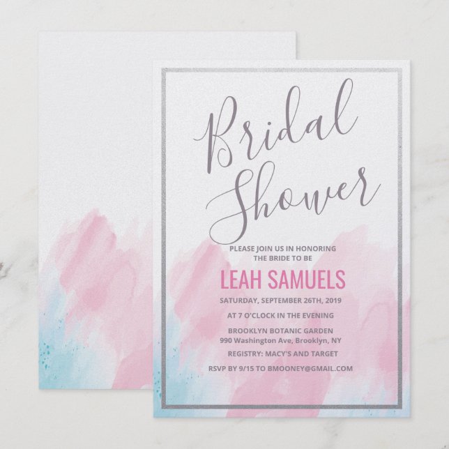 Bridal Shower Pastel Watercolor Invitation (Front/Back)