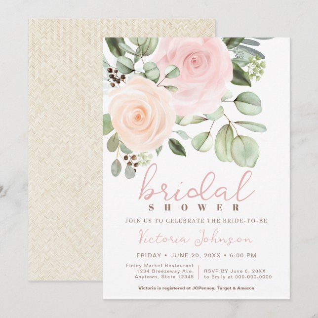Bridal Shower Peach & Pink Pastel Rose Invitation (Front/Back)