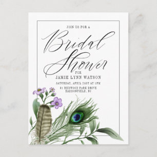 Bridal Shower   Peacock Feather & Flowers Postcard