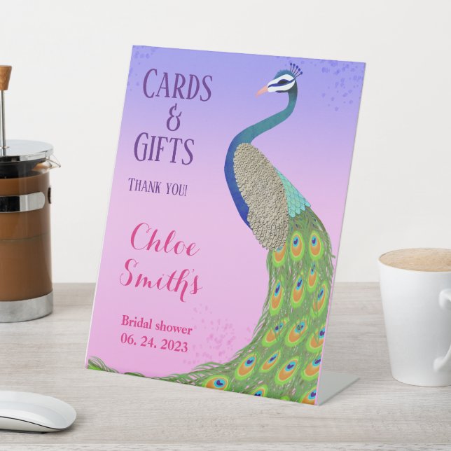  Bridal shower Peacock Inspired Pink Blue  Pedestal Sign (In SItu)