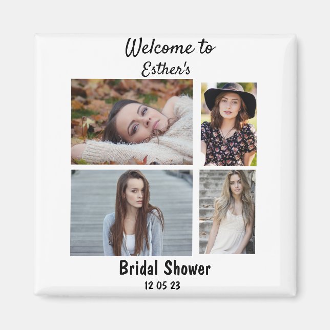 Bridal Shower Personalised 4 Photo Collage Magnet (Front)