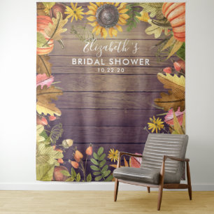 Bridal Shower Photo Backdrop Autumn Leaves Pumpkin Tapestry
