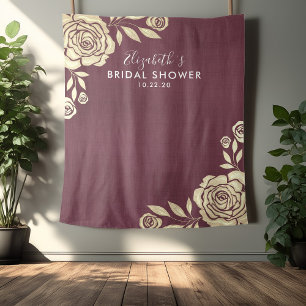 Bridal Shower Photo Backdrop Burgundy Golden Roses Tapestry