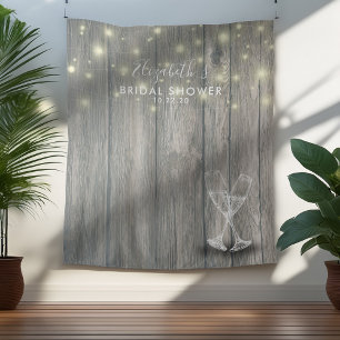 Bridal Shower Photo Backdrop Champagne Glass Wood Tapestry