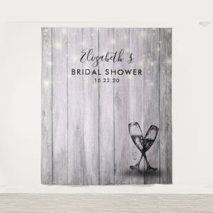 Bridal Shower Photo Backdrop Champagne Glass Wood Tapestry