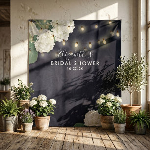 Bridal Shower Photo Backdrop Flowers String Lights Tapestry