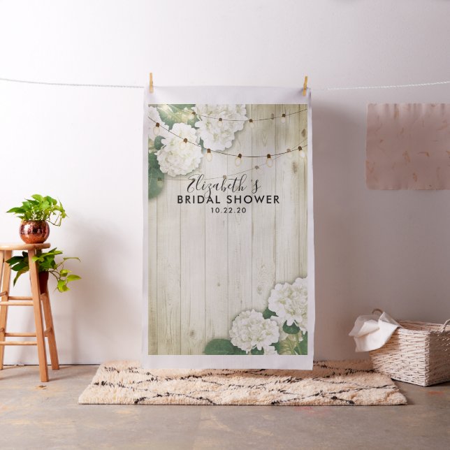 Bridal Shower Photo Backdrop Hydrangea Lights wood (In Situ)
