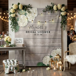 Bridal Shower Photo Backdrop Hydrangea Lights wood Tapestry