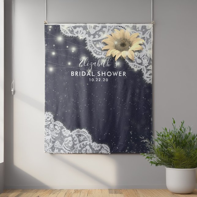 Bridal Shower Photo Backdrop Lace Sunflower Lights Tapestry (Creator Uploaded)