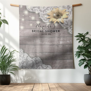 Bridal Shower Photo Backdrop Lace Sunflower Wood Tapestry