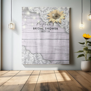 Bridal Shower Photo Backdrop Lace Sunflower Wood Tapestry