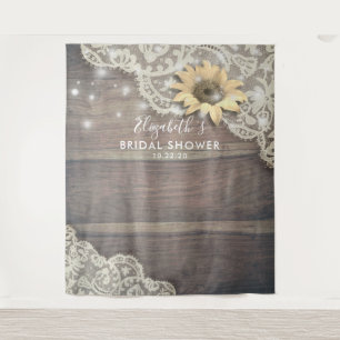 Bridal Shower Photo Backdrop Lace Sunflowers Wood Tapestry