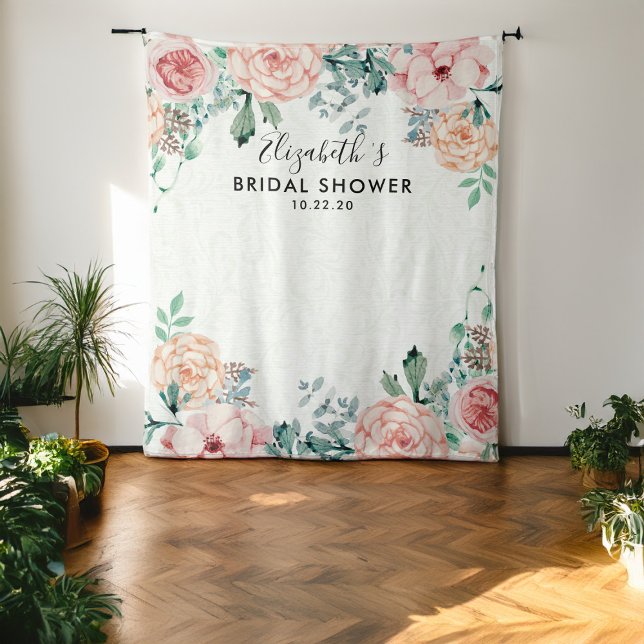 Bridal Shower Photo Backdrop Watercolor Flowers Tapestry (Creator Uploaded)