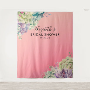 Bridal Shower Photo Backdrop Watercolor Succulents Tapestry