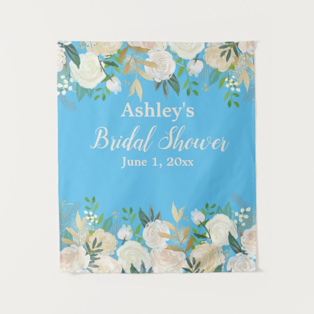 Bridal Shower Photo Booth Backdrop Blue Drop Prop Tapestry (Front)