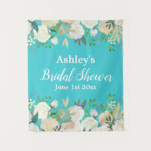 Bridal Shower Photo Booth Backdrop Blue Gold Prop Tapestry