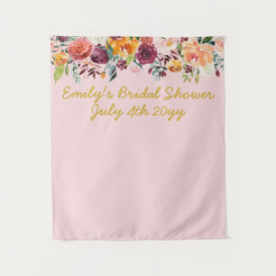 Bridal Shower Photo Booth Backdrop Blush Pink Gold Tapestry