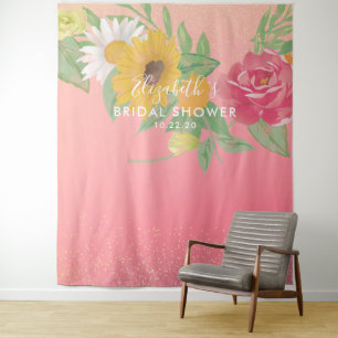 Bridal Shower Photo Booth Backdrop Pink Flowers Tapestry