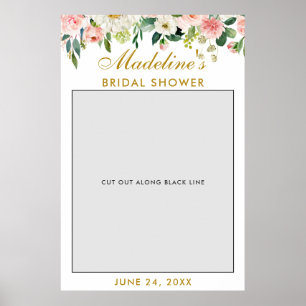 Bridal Shower Photo Booth Prop   Gold Pink Floral Poster