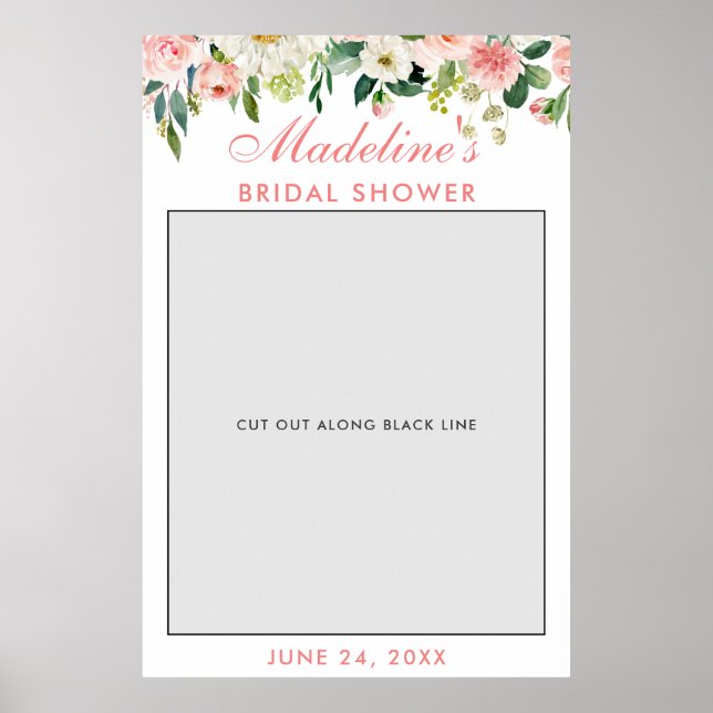 Bridal Shower Photo Booth Prop | Pink White Floral Poster (Front)