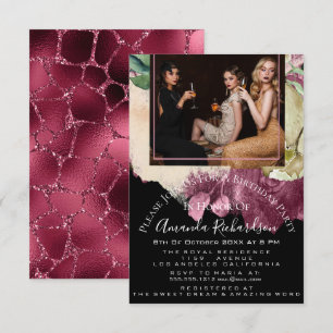 Bridal Shower Photo Floral Birthday Marsala Glitte Invitation