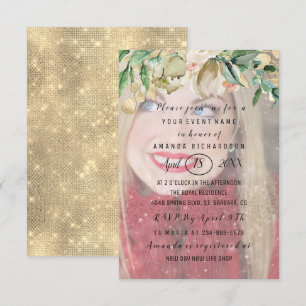 Bridal Shower Photo  Flowers Gold Wedding Invitation