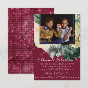 Bridal Shower Photo Frame Burgundy Birthday Party Invitation