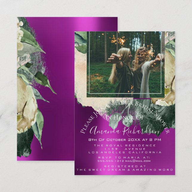 Bridal Shower Photo Pink Floral Birthday Graduati Invitation (Front/Back)