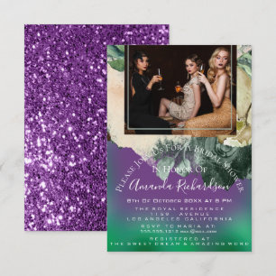 Bridal Shower Photo Purple Floral Birthday Green Invitation