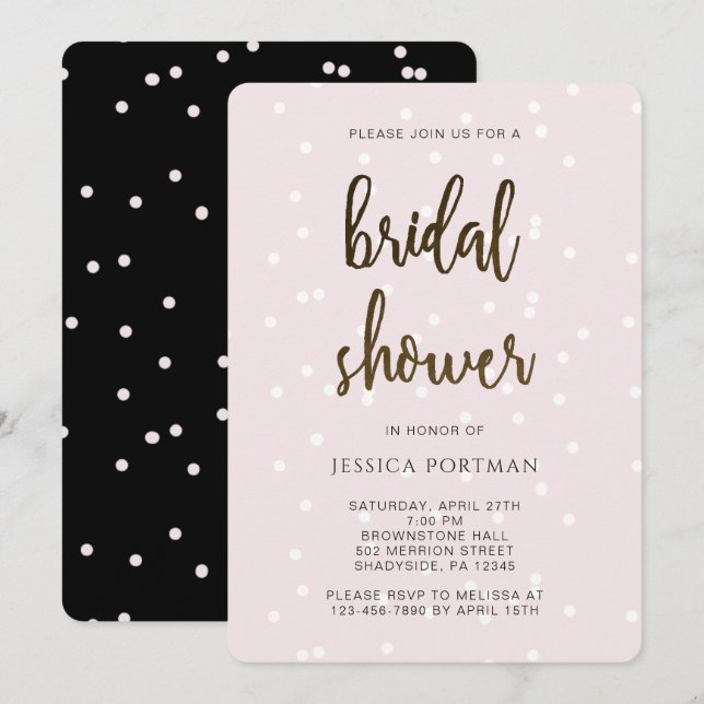 Bridal Shower Pink and Black with Pretty Confetti Invitation (Front/Back)