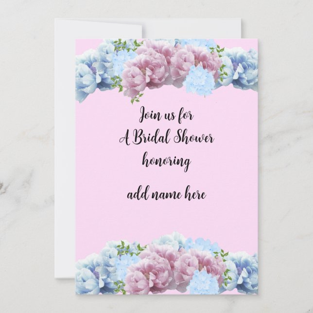 Bridal Shower Pink and Blue Floral Invitation (Front)