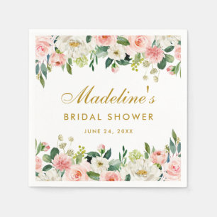 Bridal Shower Pink Blush Floral Gold Napkin