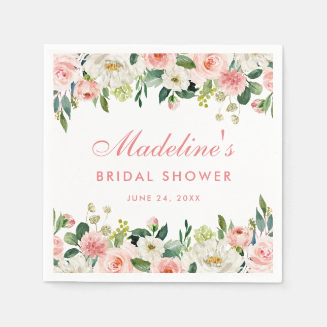 Bridal Shower Pink Blush Floral Napkin (Front)