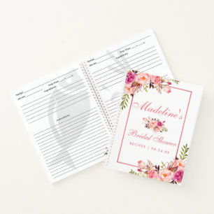 Bridal Shower Pink Blush Floral Recipe Notebook
