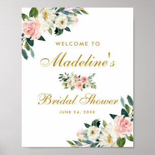 Bridal Shower Pink Blush Gold Floral Welcome Poster