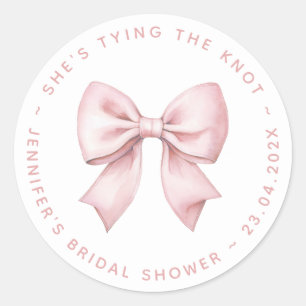Bridal Shower Pink Bow She's Tying the Knot  Classic Round Sticker