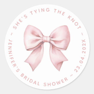 Bridal Shower Pink Bow She's Tying the Knot  Classic Round Sticker