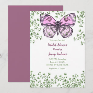 Bridal Shower Pink Butterfly Greenery Invitation