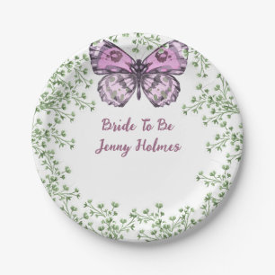 Bridal Shower Pink Butterfly Greenery  Paper Plate