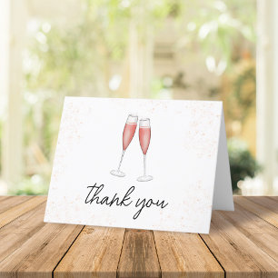 Bridal Shower Pink Calligraphy Script Champagne Thank You Card