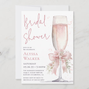 Bridal Shower Pink Champagne Glass Invitation