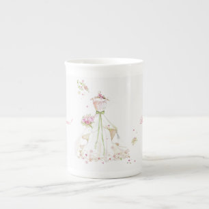 Bridal Shower Pink Cream Wedding Dress Bone China Mug