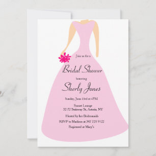 BRIDAL SHOWER PINK ELEGANT DRESS INVITATION