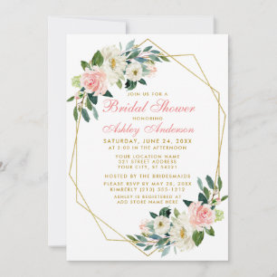 Bridal Shower Pink Floral Geometric Frame Invite P