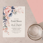Bridal Shower Pink Floral Invitation Stationery<br><div class="desc">Announce upcoming bridal shower with a modern pink indigo blue watercolor invitation card the bride to be and the guests would love. Featuring beautiful botanical watercolor bloom and modern typography you can easily customize. Simply add the shower details or add extra information by clicking the customize it button to further...</div>
